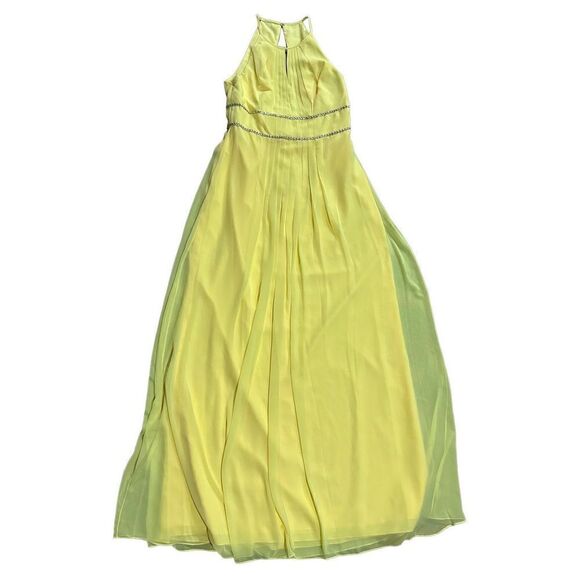 NEW Jenny Packham Lux Chiffon Halter Bridesmaid Gown with Beaded Trim Lemon Drop - Picture 2 of 12